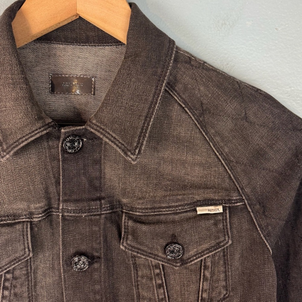 MOTHER Speedster Bully Womens Large Black Washed Denim Jean Jacket Pockets - Picture 3 of 10